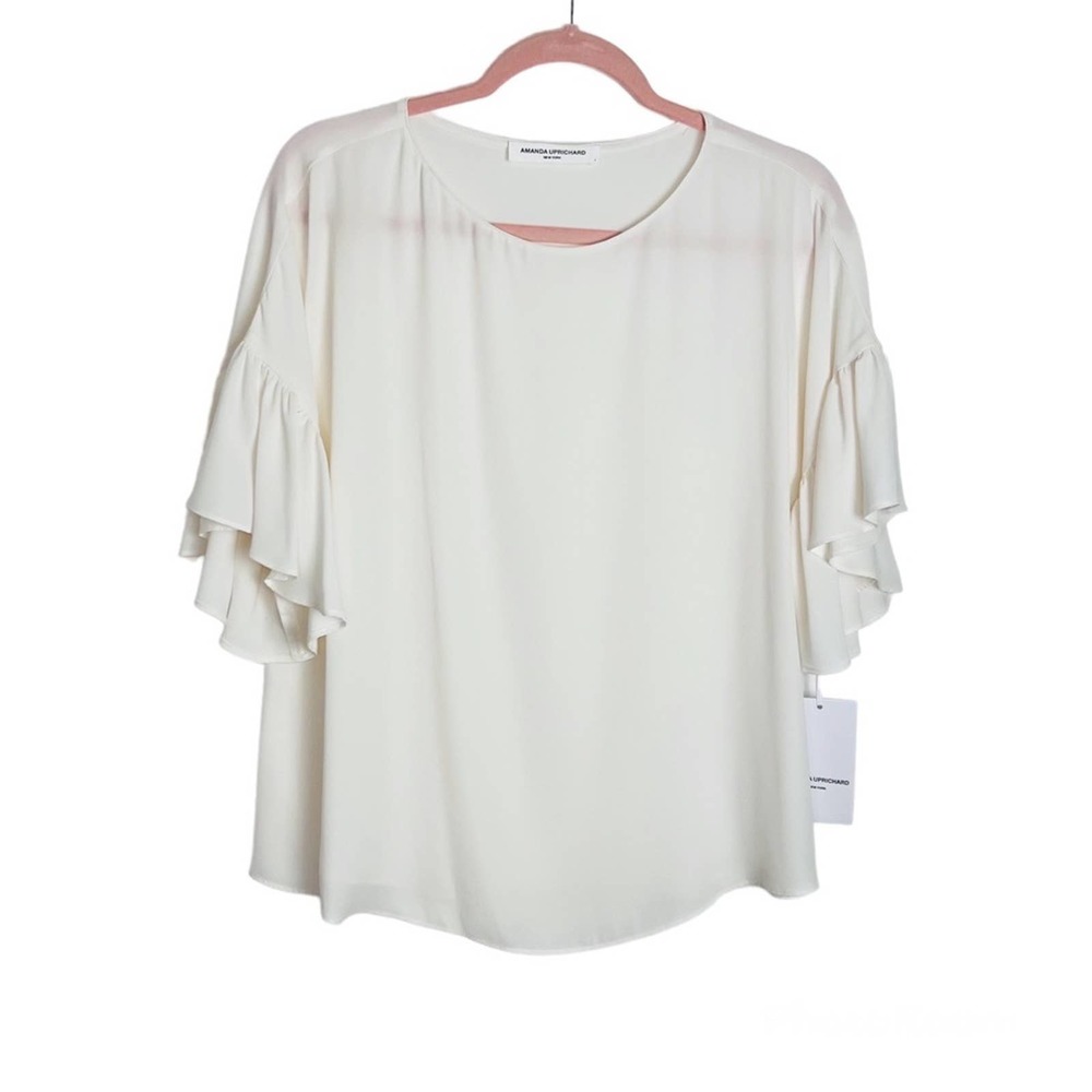 New Amanda Uprichard Ivory Blouse Short Sleeve Top Large